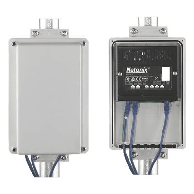 Kit Switch WISP PoE pasivo 6 puertos Gigabit, entrada PoE 37-53 Vcc + gabinete para exterior IP65