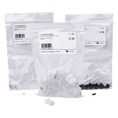 Plug RJ45 Cat6 / 23-26 AWG / 50μin Oro / 750 Ciclos / UL94 V0 / Bolsa 50 pzas