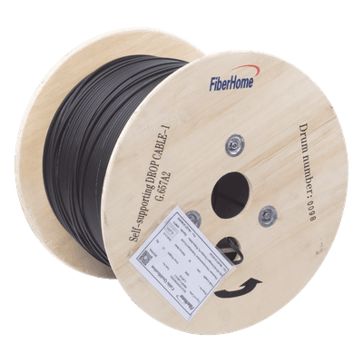 Carrete de Fibra Óptica Aérea / Drop Figura 8 / G.657A2 / Monomodo 1 Hilo / LSZH / 1 km (3281 ft) / Span 80