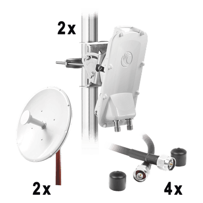 Enlace Backhaul completo de alta capacidad, incluye: 2x PTP550CE, 2x NP2GEN2 (34 dBi), 4x Jumpers