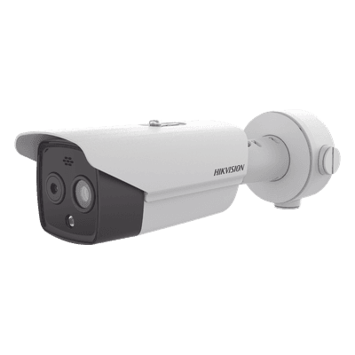 Cámara Bala IP Dual / Térmica 256 x 192 / Óptica 4 Megapixel / IR 30 m (98.4 ft) / PoE / Termométrica / Sirena / IP66