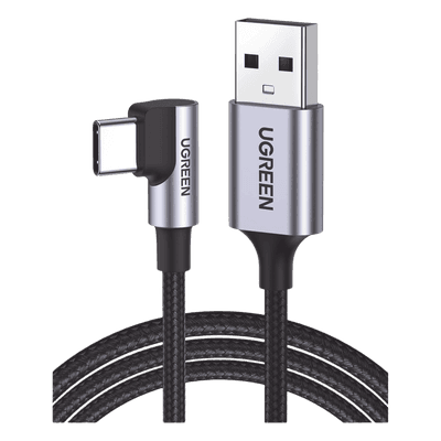 Cable USB-A a USB-C / Conector 90° / Carga Rápida 60W / Transferencia 480 Mbps / Nylon Trenzado / 1 m (3.3 ft)
