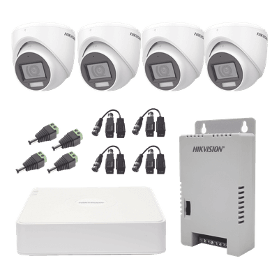 Kit de Videovigilancia TurboHD / DVR 4 Canales / 4 Cámaras Eyeball 2 Megapixel / Audio por Coaxitron / Luz Dual 20 m (65.6 ft) Blanca + 30 m (98.4 ft) IR / IP67 / Fuente de Poder Seleccionable