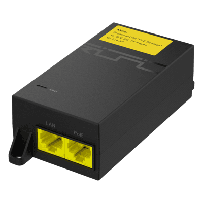 Inyector PoE Pasivo / Gigabit 1G / 52 V / 30 W / Protección 2000 A / RJ45 Blindado