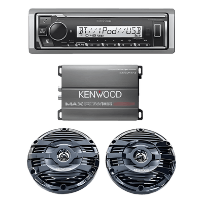 Kit de estéreo marino con Bluetooth / Amplificador Clase D 400W / Bocinas resistentes al agua 50W RMS / Pantalla 255 segmentos