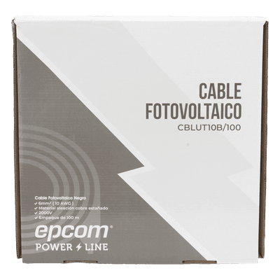 Cable Fotovoltaico / 6 mm² (10 AWG) / 2000V / Rango Térmico -40°C a 120°C / Resistencia UV y Ozono / Rollo 100 m (328.1 ft) / UL 4703 y TUV