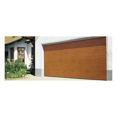 Puerta de Garage / 18x7 pies / Aislada / Imitación Madera / Golden Oak / Línea Central