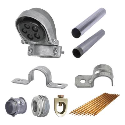 Kit de Acometida Eléctrica / Mufa 1-1/4' / Tubo Pared Gruesa 3 m (9.84 ft) / Varilla Tierra 1.5 m (4.92 ft) / 10 Piezas