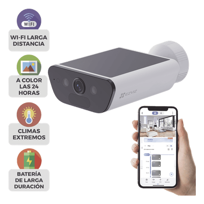 Cámara IP de Batería con Panel Solar / 4K Ultra HD / Wi-Fi 6 / Visión Nocturna Color 15 m (49.2 ft) / Detección Humana y Vehículos / IP65 / Audio Bidireccional