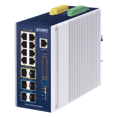 Switch Industrial Capa 3 / 8 Puertos Gigabit PoE++ / 2 Puertos SFP 1G/2.5G / 4 Puertos SFP 10G / Rango de Temperatura -40 a 75°C (-40 a 167°F) / Montaje DIN o Pared