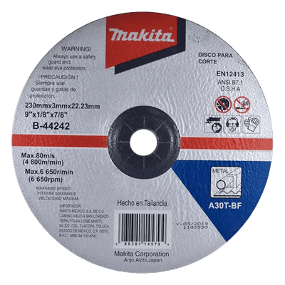 Disco de Corte para Metal / 9" (228.6 mm) / Espesor 1/8" (3.175 mm) / Grano de Aluminio Fundido / Eje 22.23 mm / Uso General