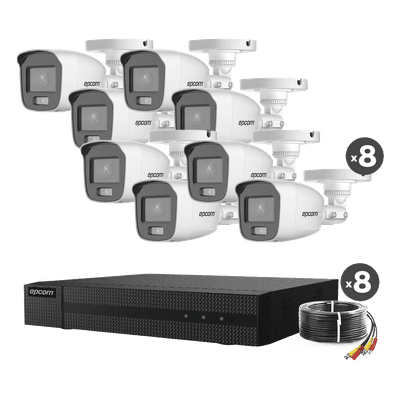 Kit de Videovigilancia TurboHD / DVR 8 Canales + 2 IP / 1080p Lite / 8 Cámaras Bala ColorVu / Audio Integrado / IR Blanco 20 m (65.6 ft) / HDD hasta 6 TB