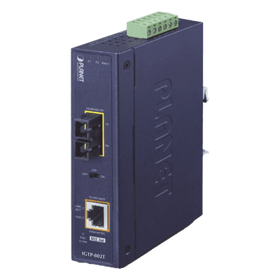 Convertidor de medios / PoE+ 802.3at / 1000BASE-SX a 10/100/1000BASE-T / Multimodo SC / 550 m (1804 ft) / -40 a 75°C / IP30