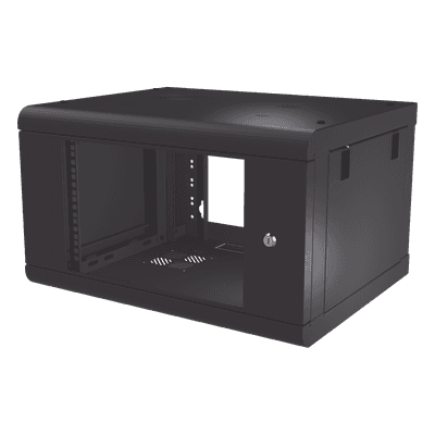 Gabinete de Pared de 6U con Puerta de Cristal Templado, 479.5 mm de Profundidad, Rack de 19'', Acero Reforzado Color Negro.