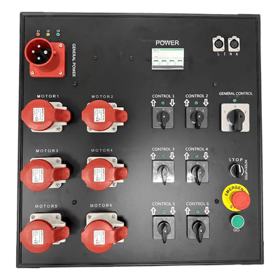 Controlador de Polipastos Eléctricos / 6 Canales / Trifásico 110V AC 60Hz / Control Directo / Chasis Metálico Touring-Grade