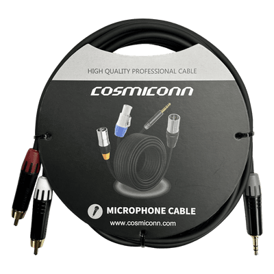 Cable Audio 3.5mm a 2 RCA / 3m (9.8ft) / Conectores Negros / Diferenciadores Rojo y Blanco / Nylon Trenzado / Cobre OFC