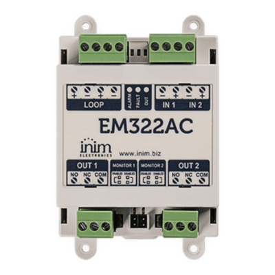 Módulo de Control / 2 Entradas Supervisadas / 2 Salidas de Relé 230 VCA / LoopMap / Autodireccionamiento 240 Direcciones / EN54-17 y EN54-18