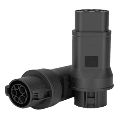 Adaptador EV / Entrada Tipo 1 (SAE J1772) / Salida Tipo 2 (IEC 62196-2) / 7 kW / 32 A / 220 V AC / Monofásico / Compacto y Portátil