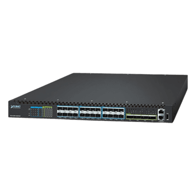 Switch Gestionado Capa 3 / Puertos 100G QSFP28 / 25G SFP28 / 10G SFP+ / Conmutación Non-Blocking 1520 Gbps / Apilado 10 Unidades / ERPS G.8032 / Fuente Redundante Hot-Swap