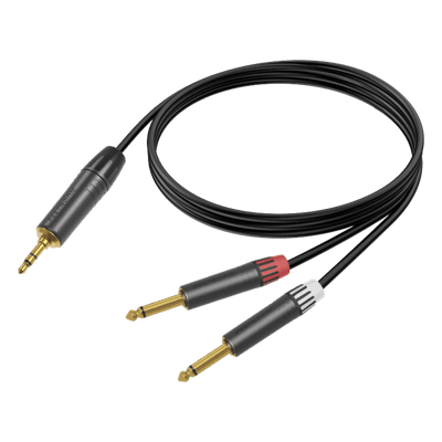 Cable de Audio / Plug 3.5mm Estéreo a 2 Plugs 1/4 in Mono / 3 m (9.8 ft) / Conectores Chapados en Oro / Carcasa Negra