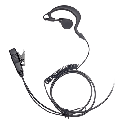 Micrófono-Audífono / Gancho Ajustable Tipo G / PTT de Solapa / Cable con Resorte / Conector 2 Pines / Compatible Motorola, Abell, Hytera