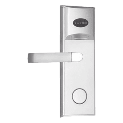 Cerradura Electrónica para Hotel / Lector MIFARE 13.56 MHz / 5 Pestillos / Acero Inoxidable / 224 Eventos / 4 Baterías AA / Puerta Izquierda / 35-55 mm