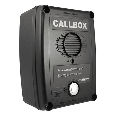 Callbox Inalámbrico UHF / 450-470 MHz / Gabinete de Policarbonato Resistente / PTT Antivandálico / Grabación de Mensajes / Uso en Exteriores