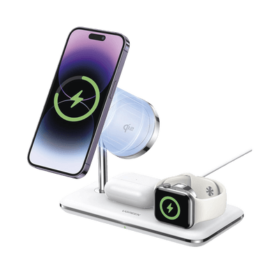 Cargador Inalámbrico MagSafe 3 en 1 | 25W | Certificación Oficial Qi2 | MFI | Perfecto para iPhone, AirPods y Apple Watch | Carga Adaptativa /Simultanea | Luz Indicadora LED | Incluye Cable.