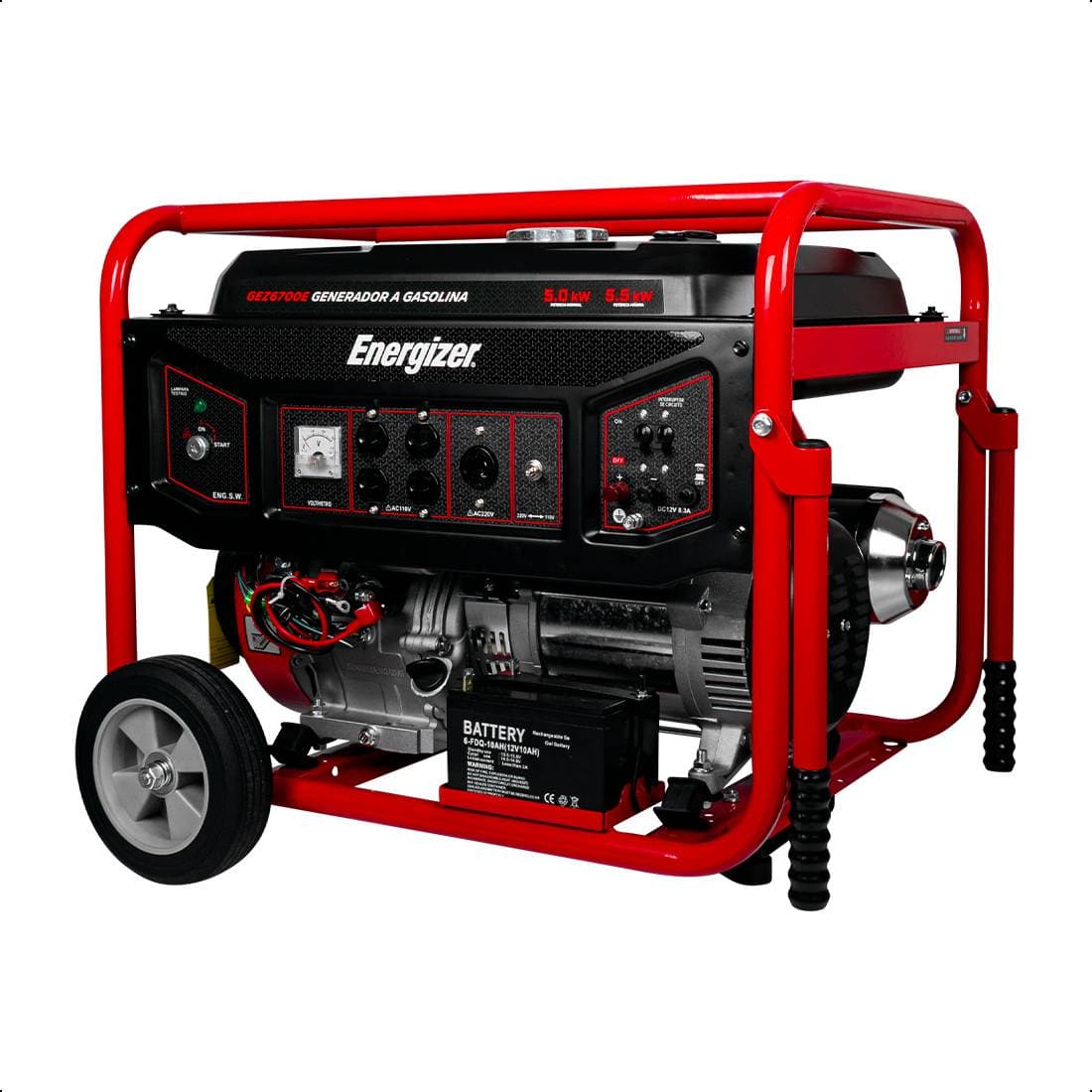 Generador a gasolina ENERGIZER GEZ6700E: Potencia de 5.5 kW - motor de 4 tiempos y regulador de voltaje AVR.