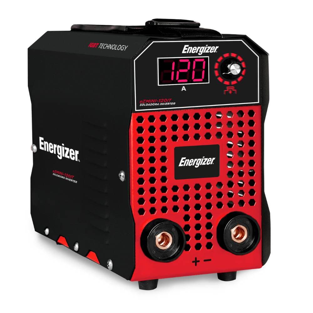 Soldadora inverter ENERGIZER EZMINI-120IT: Proceso SMAW - corriente máxima de 120 A y tecnología IGBT.