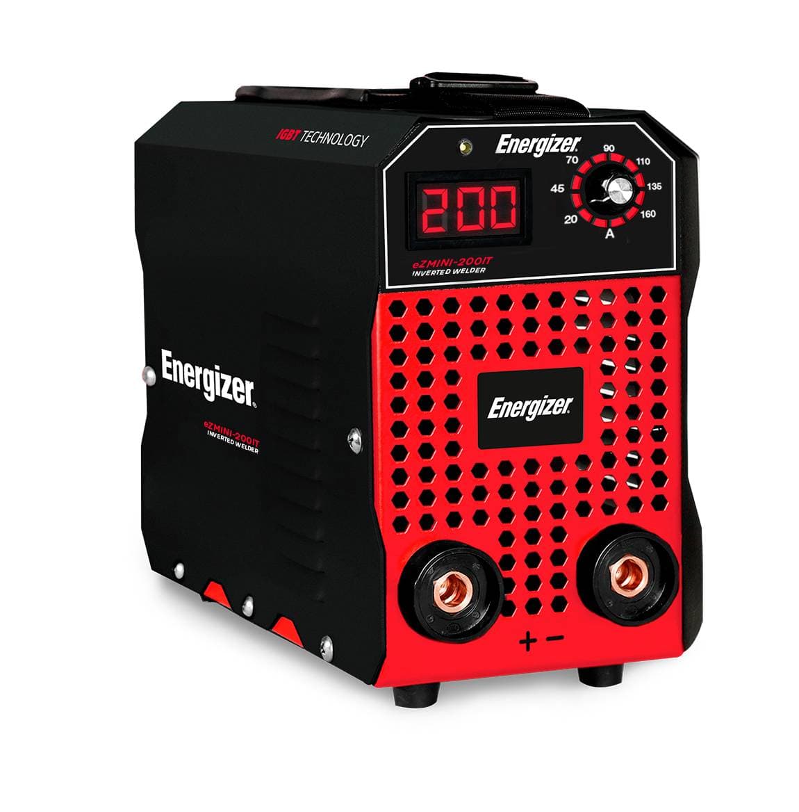 Soldadora inverter ENERGIZER EZMINI-200IT: Proceso SMAW - corriente máxima de 200 A y tecnología IGBT.