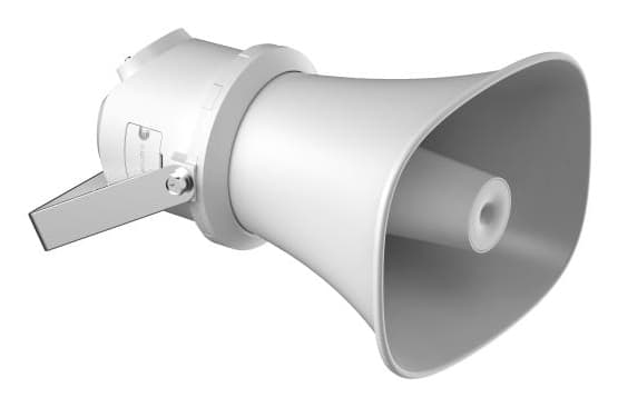 Bocina (Altavoz IP ) | Tipo Trompeta | 7 Watts | PoE+ | Exterior IP67 | Metal | Voceo en tiempo real | Calendarización de audios | Entrada de alarma -