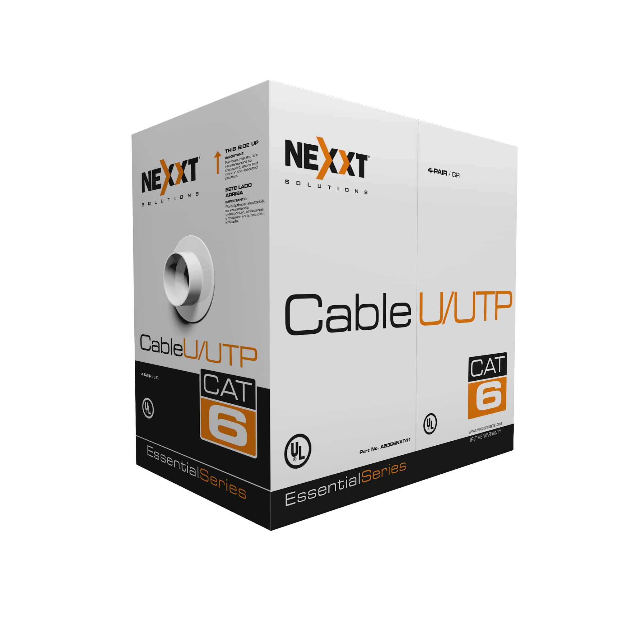 Bobina de Cable Cat.6 UTP - revestimiento tipo CMX, 102M, 100 Cobre 24 AWG Interior, Gris
