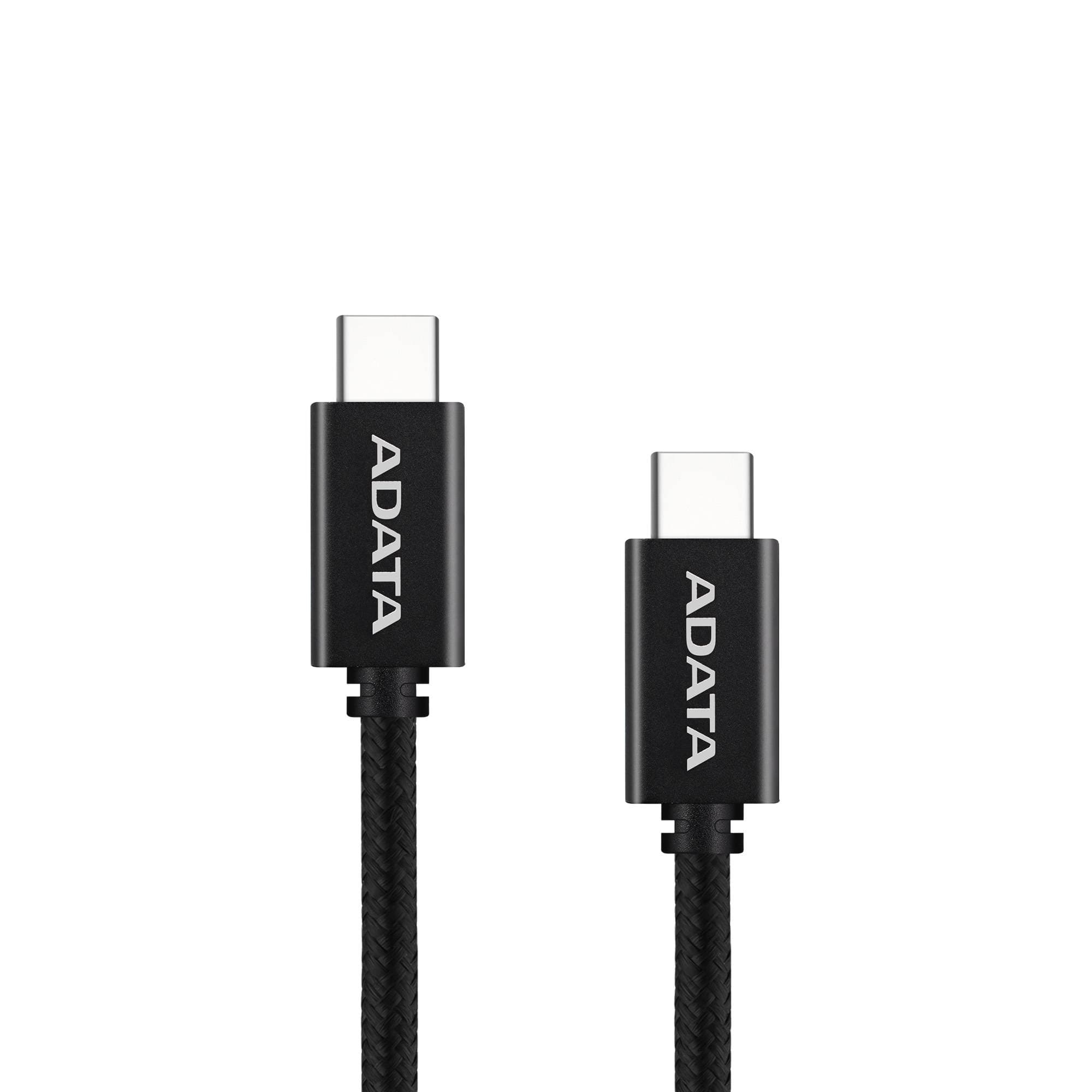 Cable ADATA USB Tipo C - USB Tipo C. Conector reversible tipo C - potencia máxima de salida de 100 W, Tejido de nailon, (1 M de longitud). Color Negro. CA