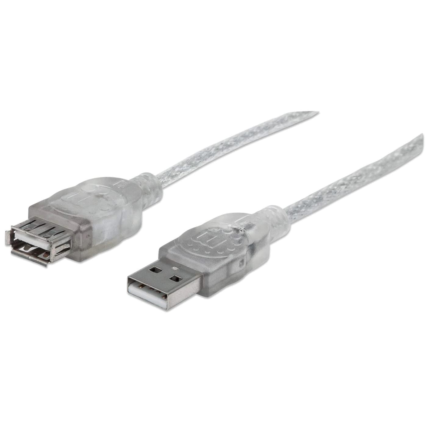 340502 Cable de Extensión USB 2.0 A macho/ A hembra - 4.5 m, Plateado translúcido.