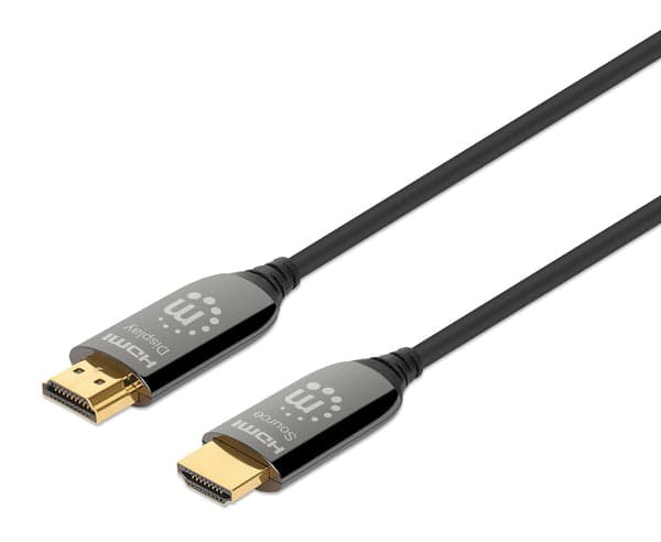 Cable HDMI Óptico Activo (AOC) Certificado 8K@60Hz - 20m, CMP/CPR, 4K@120Hz, 48G, HDR dinámico, HEC, eARC, contactos chapados en oro MANHATTAN 356183