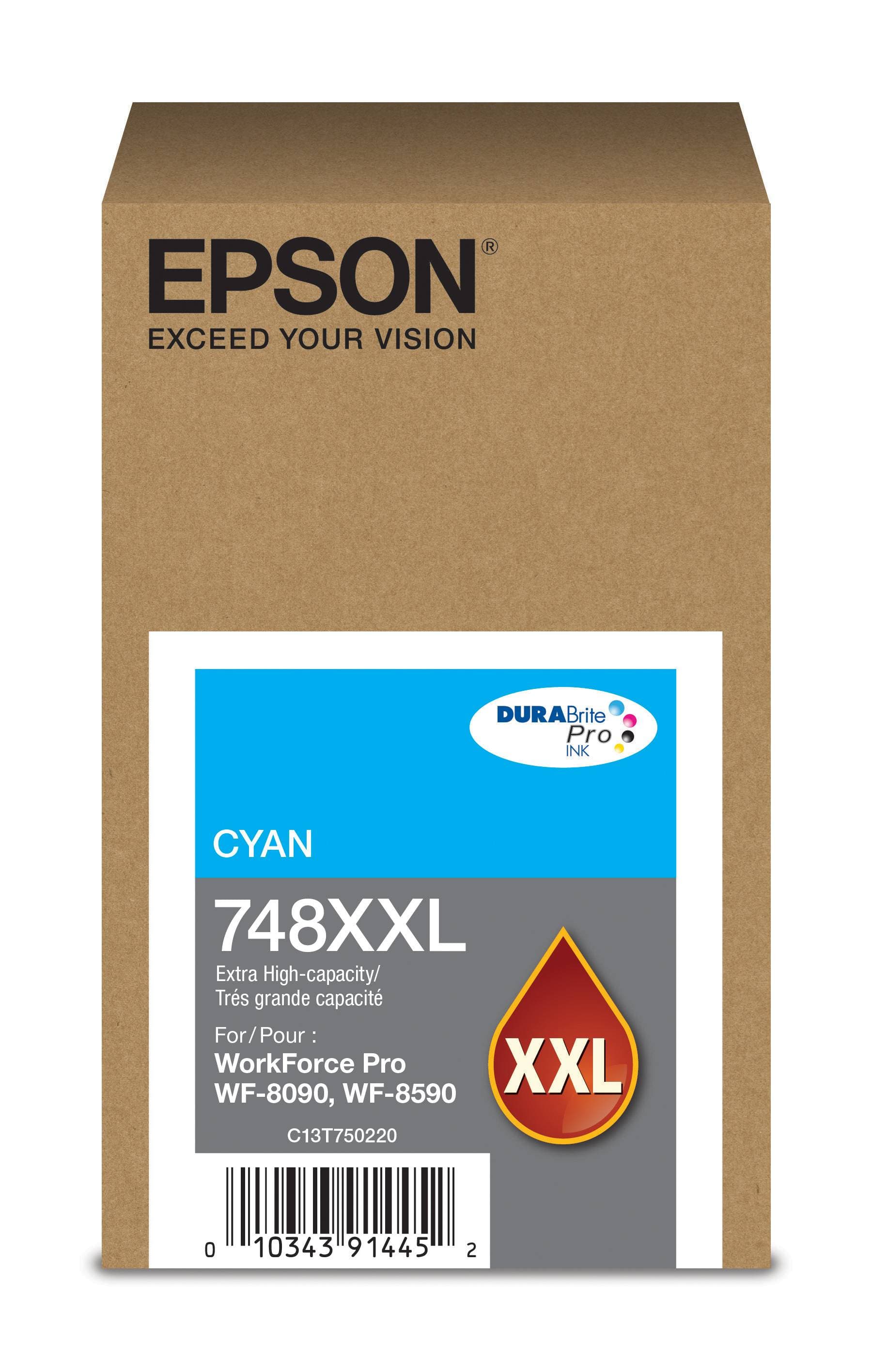 Cartucho de Tinta Cian Epson T748XXL220-AL - Extra Alta, Rendimiento promedio de 7, 000 Pag, Capacidad de 69ML, Compatible para WorkForce Pro WF-6590 y Work