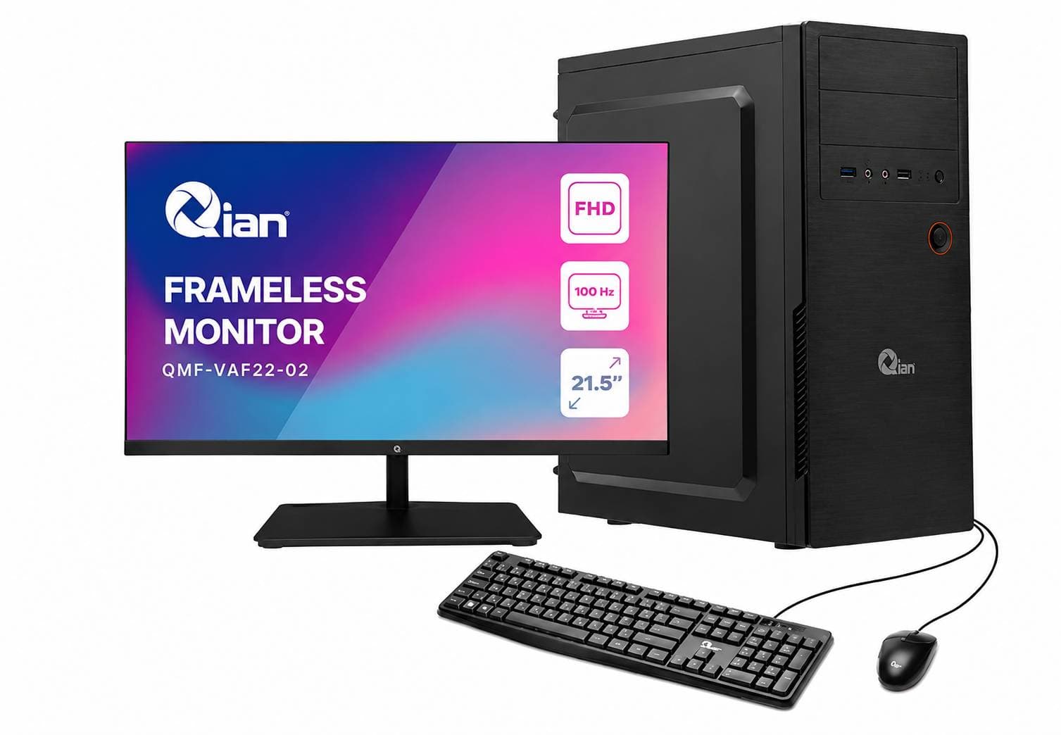 Kit PC Office - monitor 22, regulador QIAN, gabinete QIAN Mat 01/ PSU 500W. Mouse y teclado