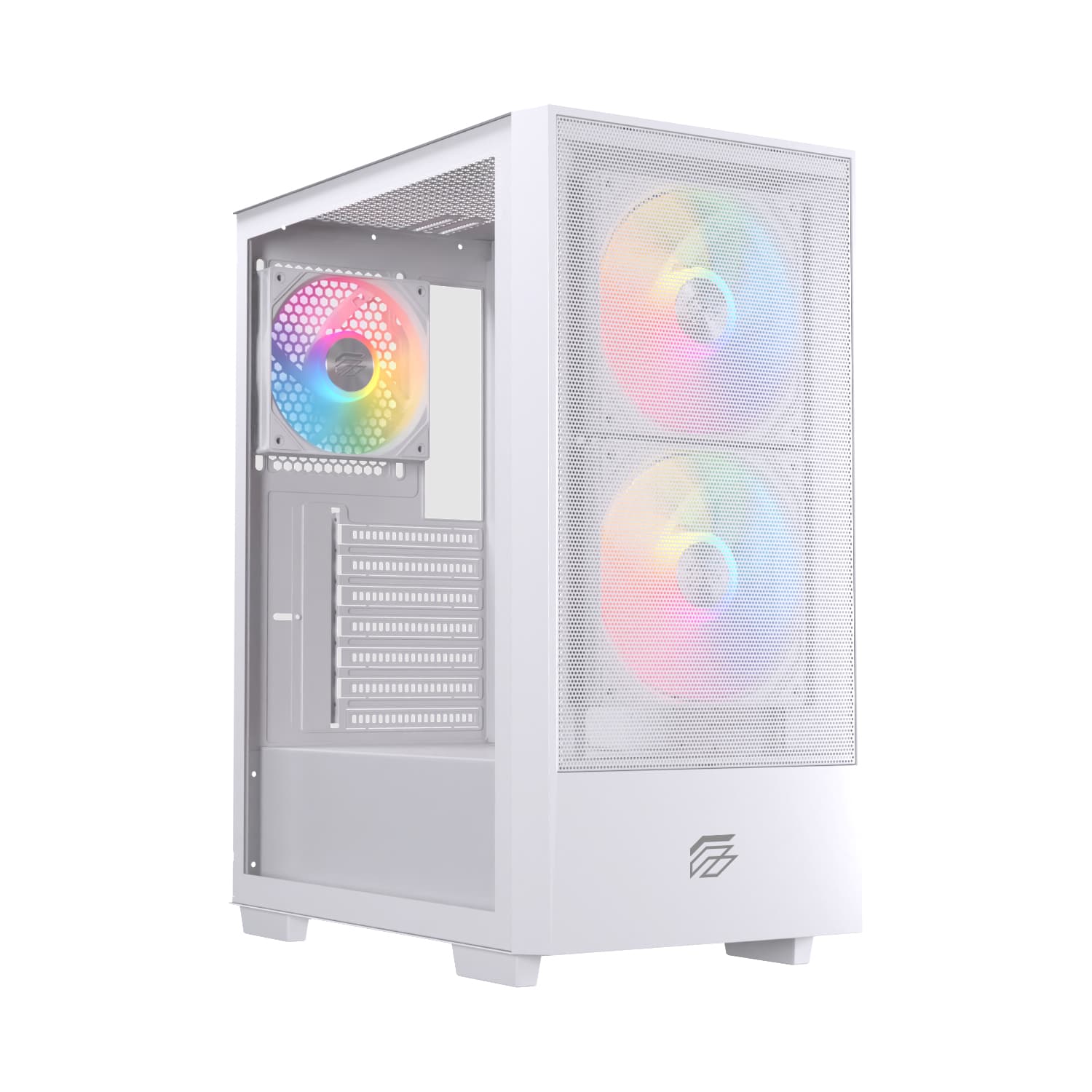 Gabinete EINAREX BY HY P100 RGB White - ATX - 3 Fans RGB - Cristal Templado Modelo EXCS-PL-100R-W -