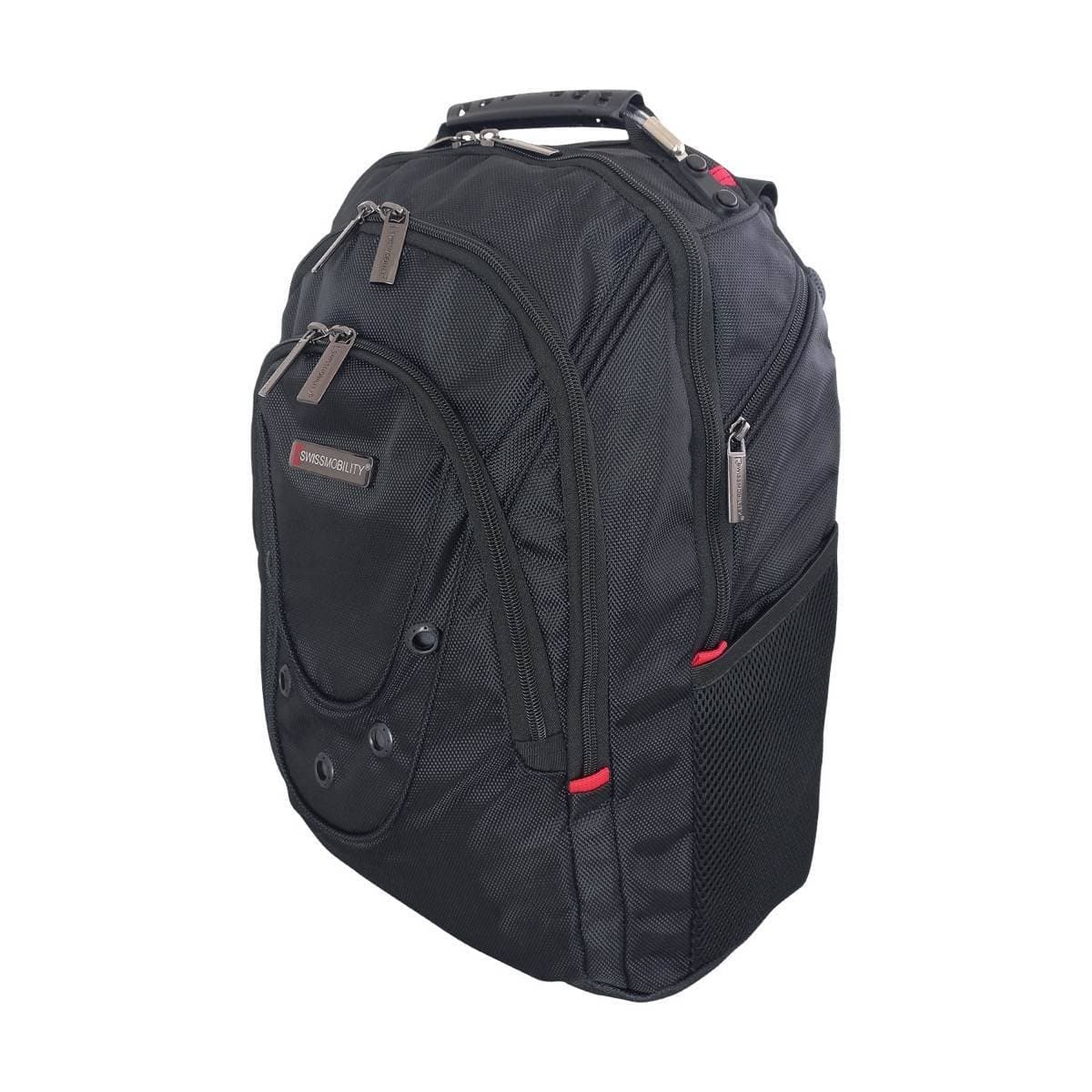 Mochila Swissmobility para laptop Beverin 17 - 3 Compartimentos, uso rudo, Negra.